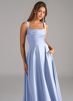 Azazie Shaude Bridesmaid Dresses Ice A-Line Pleated Stretch Satin Dress image2