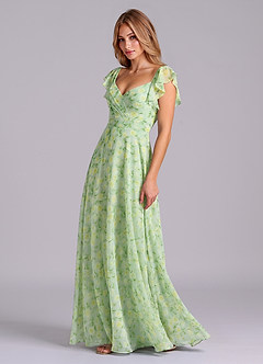 Azazie Leilani Bridesmaid Dresses Sage Dreamy Floral A-Line Pleated Chiffon Dress image4