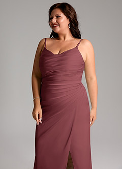 Azazie Deandra Bridesmaid Dresses Merlot Mermaid Pleated Stretch Satin Dress image12