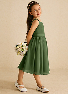 Azazie Ari Flower Girl Dresses Olive A-Line Sleeveless Chiffon Dress image3