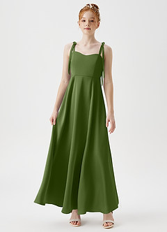 Azazie Rosey Junior Vestido de Enebro de Satén Elástico de Corte En A con Escote de Corazón image4