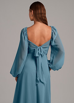 Azazie Annistyn Robes de demoiselle d'honneur Robe Trapèze en Mousseline de soie Manche longue Bermude image8