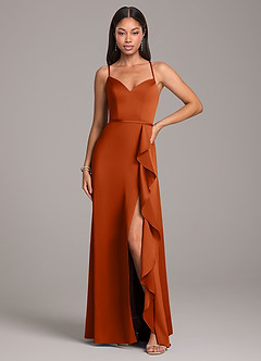 Azazie Naeem Bridesmaid Dresses Burnt Orange A-Line Stretch Satin Dress image4