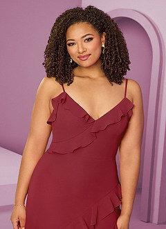 Barbie ♥ Azazie Bridesmaid Dresses Pomegranate Sheath Chiffon Dress image14