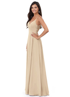 Azazie Lennon Bridesmaid Dresses Champagne A-Line Lace Chiffon Dress image4