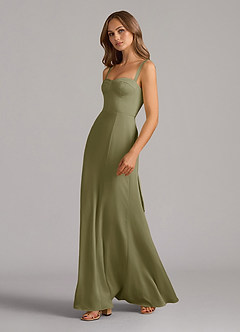 Azazie Amaris Bridesmaid Dresses Pistachio A-Line Corset Stretch Satin Dress image4