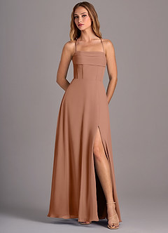 Azazie Carolyn Brautjungfernkleider A-Linie Plissee Chiffon Kleid Bronzer image5