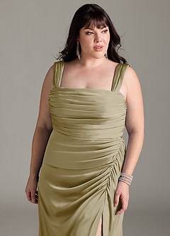 Azazie Jesaphine Bridesmaid Dresses Moss Green Sheath Bow Stretch Satin Dress image12