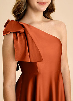 Azazie Penguin Junior Abito A-Line in Raso Elasticizzato Fiocco Paprika image7