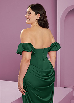 Barbie ♥ Azazie Brudtärnklänningar Klänning av Tubklänning i Stretch Satin Av axeln Mörkgrön Konvertibel image17