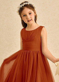 Azazie Macaron Robe Demoiselle D'honneur Fillette Robe Trapèze en Tulle Plissée Paprika image5