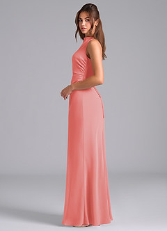 Azazie Evadne Bridesmaid Dresses Coral A-Line Pleated Chiffon Dress image6