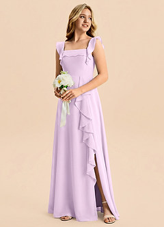 Azazie Nori Junior Frosted Lilac A-Line Ruched Chiffon Dress image4