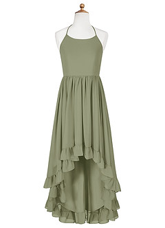Azazie Sarafina Junior Abito A-Line in Chiffon Pizzo Pistacchio image6