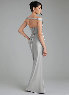 Azazie Stella Bridesmaid Dresses Silver Sheath Corset Stretch Satin Convertible Dress image3