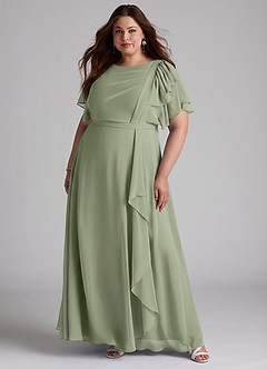 Azazie Aaliyah vestidos de dama de honor modestos Vestido Línea A Plisado Scoop Hasta el suelo Gasa image6