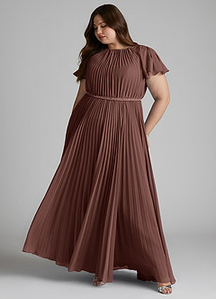 Azazie Kara Modest Bridesmaid Dresses A-Line Pleated Chiffon Floor-Length Dress image12