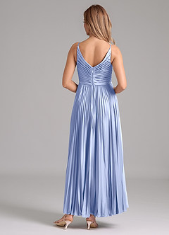 Azazie Raychelle Bridesmaid Dresses Ice A-Line Pleated Stretch Satin Dress image4