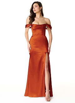 Azazie Liv Final Sale Paprika Sheath Off the Shoulder Metallic Satin Convertible Dress image1