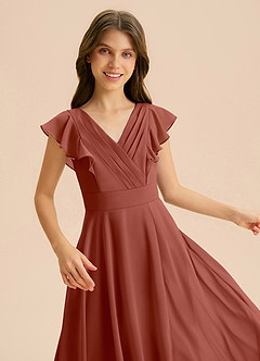 Azazie Anysa Junior Robe Trapèze en Mousseline de soie Rayé Auburn image7