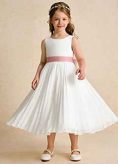 Azazie Margot Flower Girl Dresses Ivory Dusty Rose A-Line Pleated Chiffon Dress image4