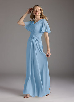 Azazie Morning Glory Mother of the Bride Dresses Powder Blue A-Line V-Neck Ruched Chiffon Dress image4