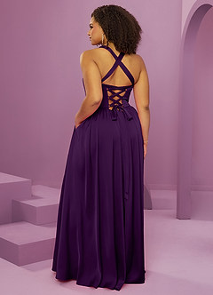 Barbie ♥ Azazie Bridesmaid Dresses Grape A-Line with Pockets Stretch Satin Dress image14