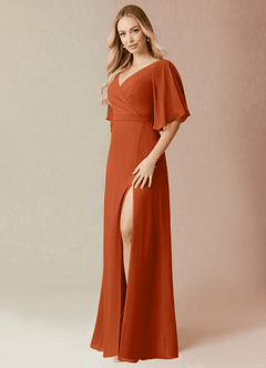 Azazie Cierra Bridesmaid Dresses Burnt Orange A-Line V-Neck Chiffon Dress image3