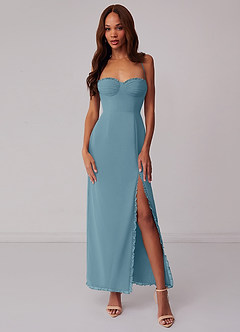 Barbie ♥ Azazie Robes de demoiselle d'honneur Robe Fourreau en Mousseline de soie Corset Bleu Maussade image1