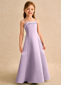 Azazie Izel Girls Formal vestidos de niña de las flores Vestido de Marfil Lila Esmerilada de Satin Mate de Corte en A con Plisado image3