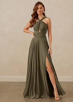 Christian Siriano Bridal for Azazie 1009 Bridesmaid Dresses Willow Green A-Line Pleated Chiffon Dress image2