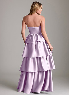Azazie Faye Bridesmaid Dresses Frosted Lilac A-Line Ruched Stretch Satin Dress image2