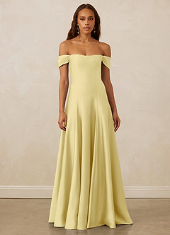 Christian Siriano Bridal for Azazie 1002 Robes de demoiselle d'honneur Robe Trapèze Convertible en Satin extensible Épaule décolletée Sorbet Citron image2