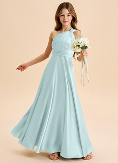 Azazie Charlize Junior Abito A-Line in Raso Elasticizzato Plissettato Sea Glass image4