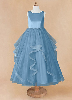Azazie Sofia Flower Girl Dresses Steel Blue A-Line Beaded Tulle Dress image8