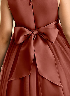 Azazie Twinsie vestidos de niña de las flores Vestido de Castaño de Tul de Corte En A con Lazo image8