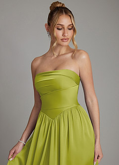 Azazie Zena Bridesmaid Dresses Lemongrass A-Line Strapless Stretch Satin Dress image3