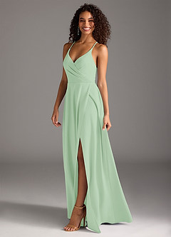Azazie Davis Bridesmaid Dresses Dusty Sage A-Line Pleated Stretch Crepe Dress image2