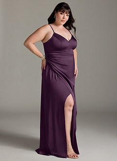 Azazie Marchella Bridesmaid Dresses Plum A-Line Corset Stretch Satin Dress image9