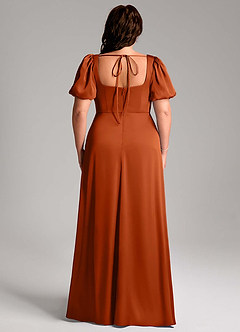 Azazie Fyona Bridesmaid Dresses Burnt Orange A-Line Pleated Stretch Satin Dress image9