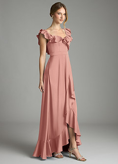 Azazie Lyra Vestidos de damas de honor Vestido de Rosetón de Satén Elástico de Corte en A Convertible con Vestidos sin tirantes image5