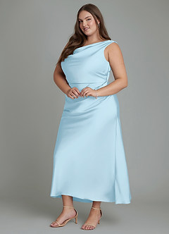 Azazie Kieryn Bridesmaid Dresses Sky Blue Mermaid Pleated Stretch Satin Dress image9