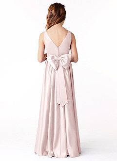 Azazie Hathaway Junior Blushing Pink A-Line Bow Matte Satin Dress image2