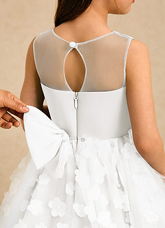 Azazie Billie Flower Girl Dresses Ivory Ball-Gown Pleated Matte Satin Dress image5