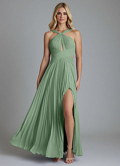 Azazie Hosanna Robes de demoiselle d'honneur Robe Trapèze en Mousseline de soie Plissée Matcha image6