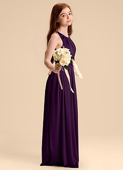 Azazie Bibiane Junior Grape A-Line Pleated Stretch Satin Dress image5