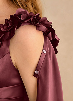 Azazie Rosita Girls Formal vestidos de niña de las flores Vestido de Merlot de Satén Elástico de Corte en A con Plisado image6