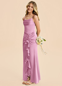 Azazie Rosalia Junior Robe Fourreau en Satin extensible Plissé Rose Bonbon image4