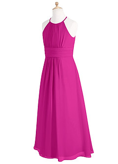 Azazie Bonnie Junior Fuchsia A-Line Pleated Chiffon Dress image7