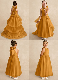 Azazie Bev Robe Demoiselle D'honneur Fillette Robe Trapèze en Tulle Convertible Caramel écossais image2